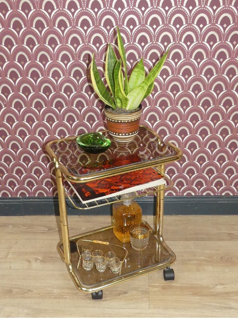 Vtg 70s Side Table with Magazine Rack- Authentic MCM Charm, With Wheels